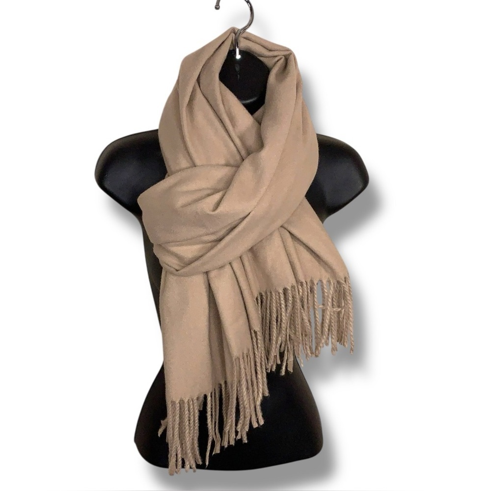 89th And Madison Beige Soft Scarf Oversized Fringe Accents Neutral
